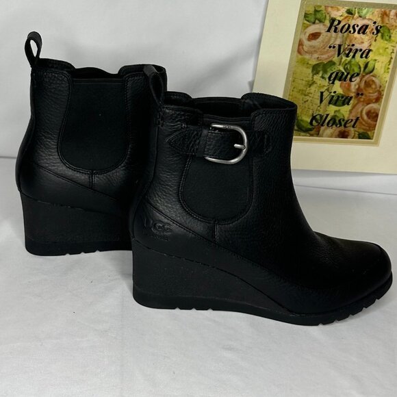 NW/B Ugg Arleta Wedge Waterproof Black Silver Buckle Boots Size 9.5 - Picture 4 of 12